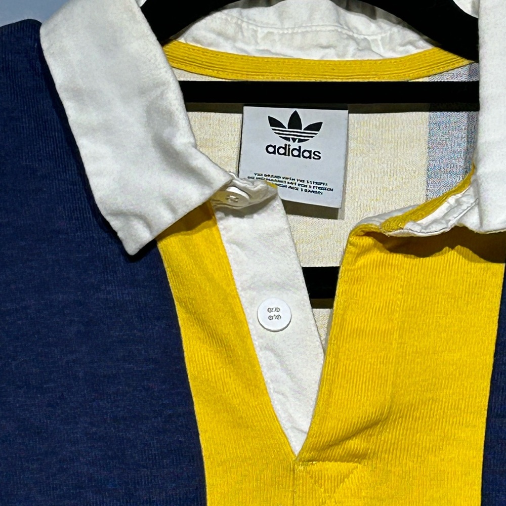 Adidas Long Sleeve Rugby Polo Shirt - Size S - Navy & Yellow Striped - Picture 4 of 5